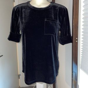 Lauren Ralph Lauren Rich Black Plush Velour top with pocket .
